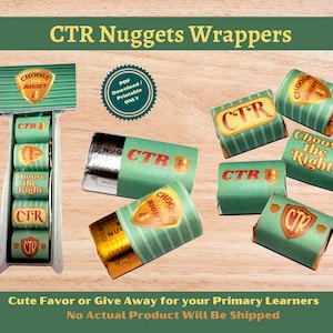 Puede incluir: Envoltorios imprimibles para pepitas de chocolate, con un esquema de color verde y amarillo con el texto "CTR" y "Elige el correcto".