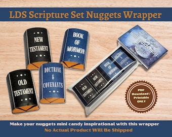 LDS Scripture Set Nuggets Wrappers with tray and bag toppers. Perfect for lesson give away, favor, or handout