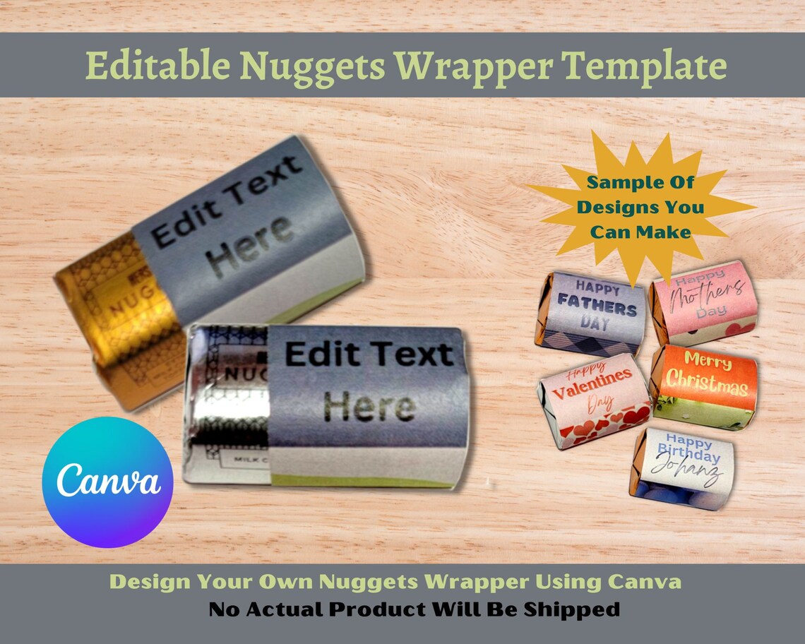 Editable Nuggets Chocolate Mini Candy Wrapper Template Using Canva App ...