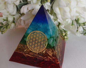 Clear Quartz Orgonite Pyramid | Pyramide Orgonite Quartz Clair |  Wisdom-Balance-Inner Strength | EMF Protector | 10cm