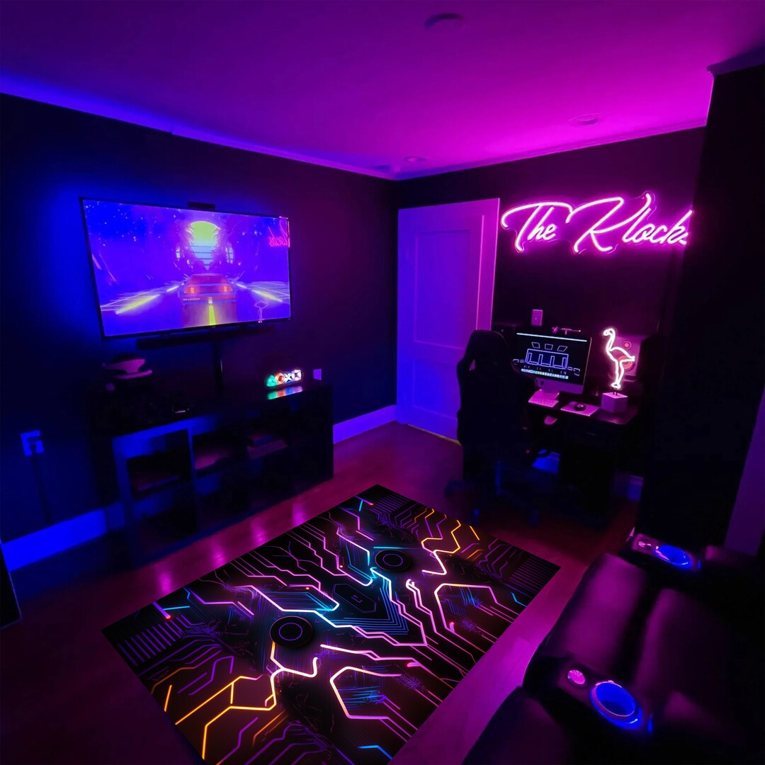 Gamer Rug Cool Neon Game Room Rug Gaming Decor Esport Rug Etsy