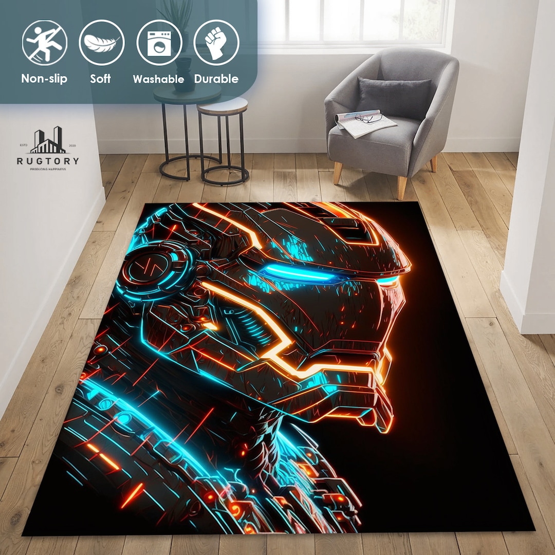 Neon Iron Man Rug Iron Man Gift Ironman Rug Kids Room Rug - Etsy