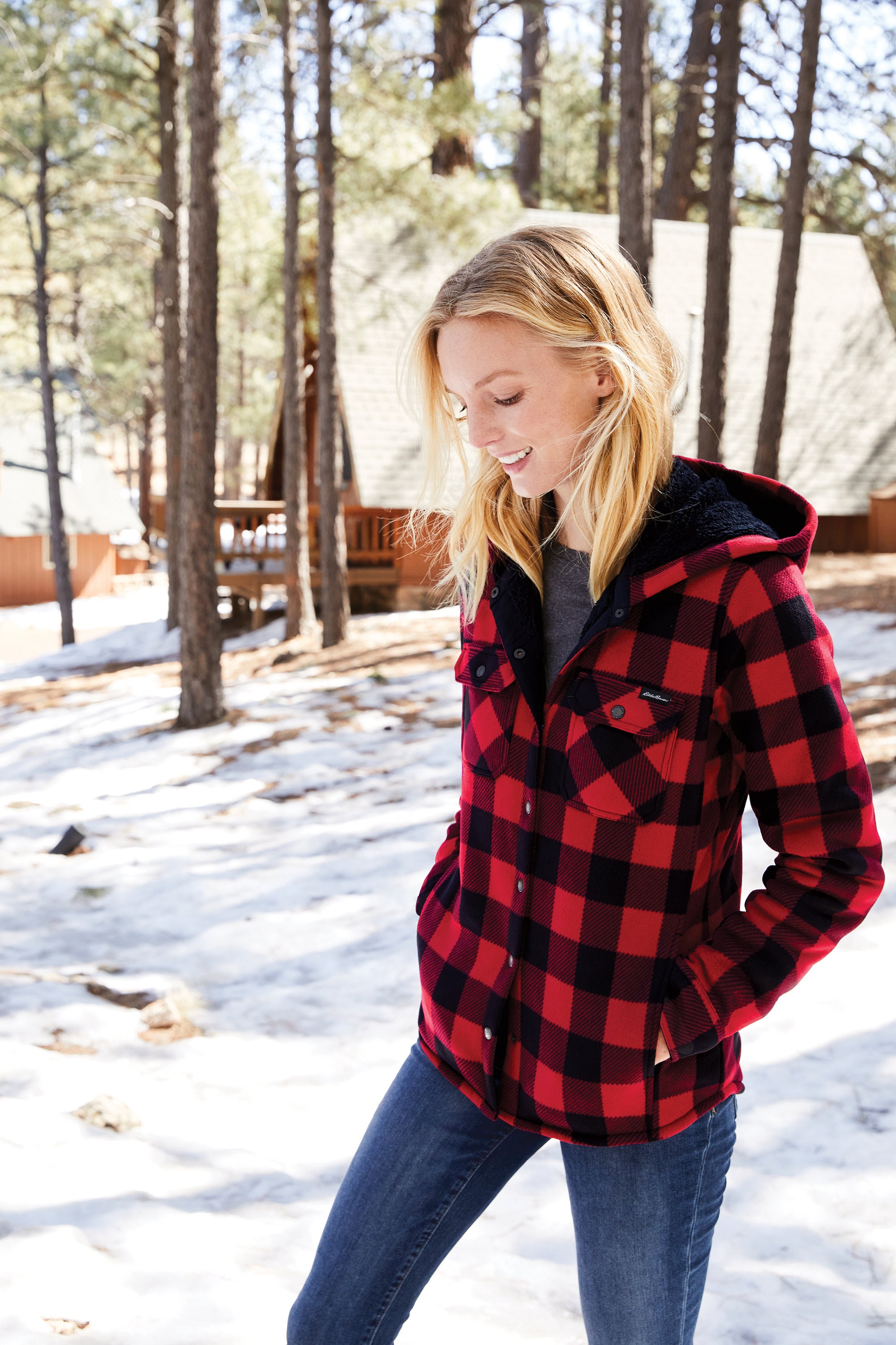 eddie bauer women's fleece lined flannel shirt