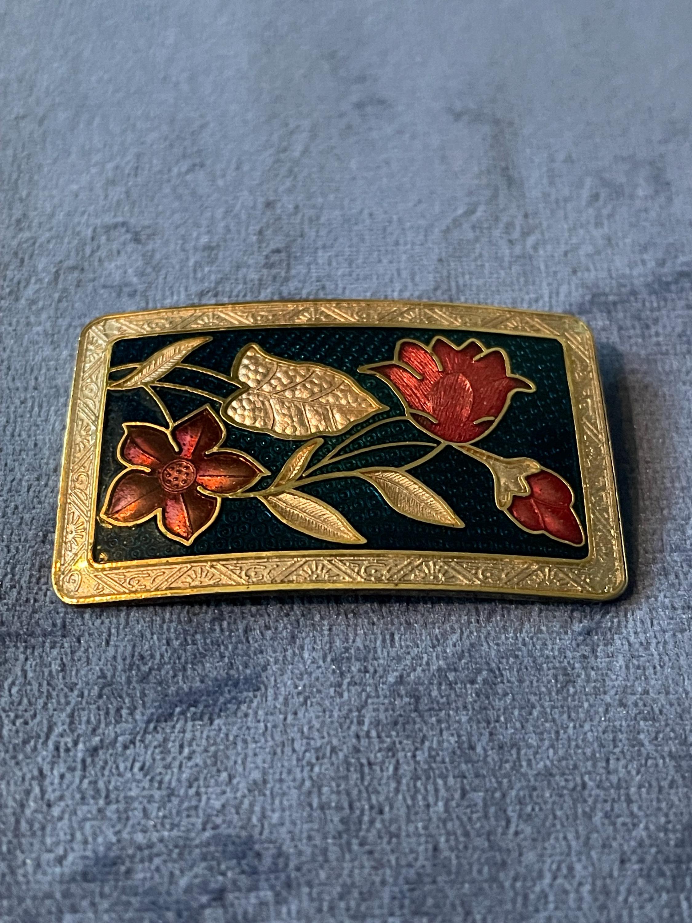 Fish & Crown 14k Gold Plated Cloisonné Brooch Fish and Crown, Fish Fine Enamels (Fish Enterprises Ltd) Red  main image 2