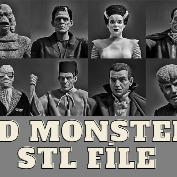 Classic M0nsters 3D Model STL Pack, Dracula, Frankenstein and Bride, Invisible Man...,3D Printed