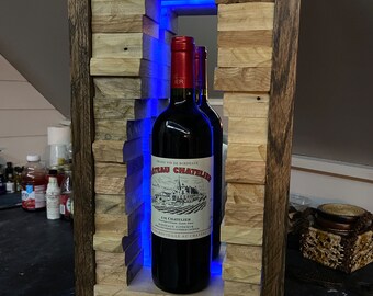 Beverage Bottle Acrylic Display Case with Cherry Finish Wood Platform Base Liquor Free No Limit Engraving Champagne Wine 