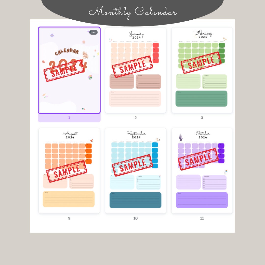 Colorful Digital 2024 Calendar 2024 Printable Calendar 2024 year