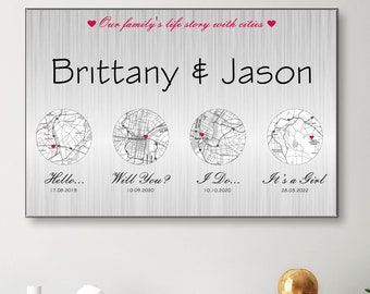 Personalized Love Map Metal Art, Custom Aluminum Print, Anniversary Gift