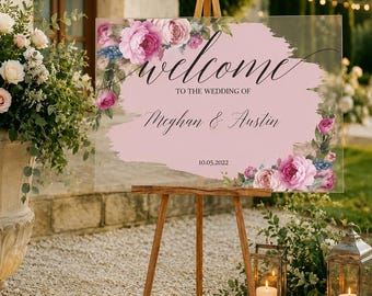 Personalized Acrylic Wedding Welcome Sign | Floral Reception Decor |  Custom Event Signage