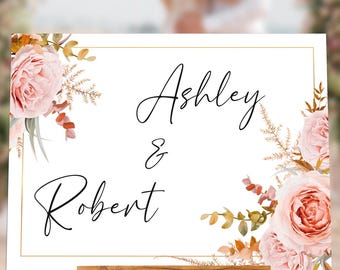 Personalized Acrylic Wedding Welcome Sign | Floral Reception Decor
