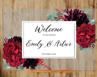 Personalized Acrylic Wedding Welcome Sign | Floral Entrance Decor