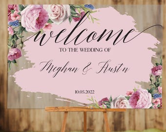 Personalized Acrylic Wedding Welcome Sign | Floral Reception Decor