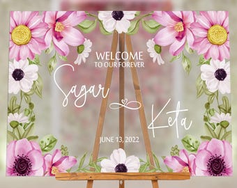 Wildflower Acrylic Wedding Welcome Sign | Personalized Bridal Shower Decor