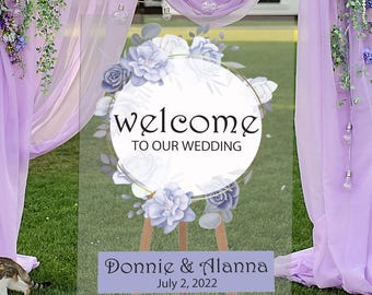 Purple Flower Acrylic Wedding Welcome Sign | Custom Entrance Decor