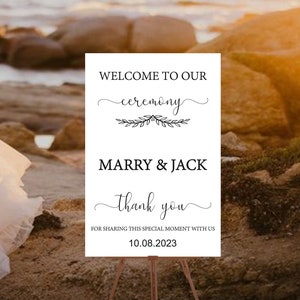 Wedding Sign, Custom White Acrylic Wedding Sign, Black and White Acrylic Welcome Sign, Custom Wedding Decor, Personalized Ceremony Sign