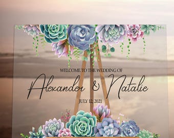 Personalized Acrylic Wedding Welcome Sign | Succulent Floral Design