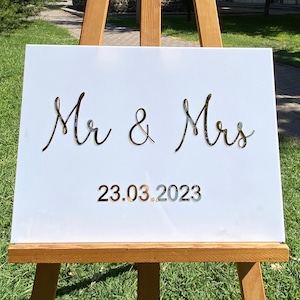 Gouden spiegel bruiloft acryl welkomstbord - wit acryl bruiloft bord met 3D gouden spiegelnamen - entreebord bruiloft - gepersonaliseerd bord