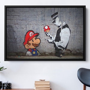 Arte en lienzo de Mario de Banksy / Arte mural de Super Mario de Banksy / Impresión de arte mural de Super Mario / Decoración única para el hogar / Inspirado en el arte callejero