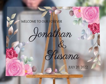 Acrylic Wedding Welcome Sign | Floral Bridal Shower Decor