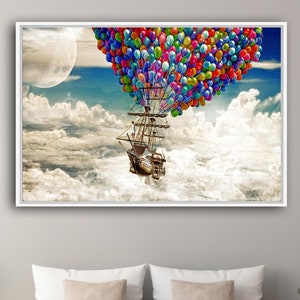 Above Bed Cloud Canvas Wall Art, Balloons Wall Decor, Movie Wall Art, Air Balloons, Up Movie Poster, Kids Wall Art, Nursery Room Decor