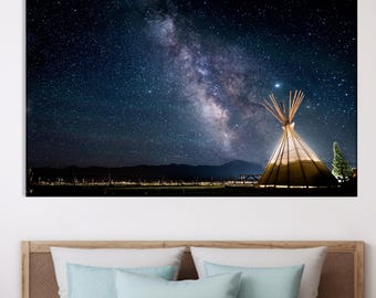 Milky Way Canvas Print | Teepee Under Stars, Cabin & Lodge Decor