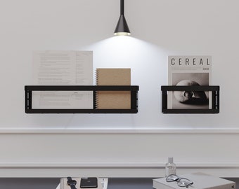 Set of 2 Wall Mount Metal Magazine Rack, Modern Dorm Room Shelving