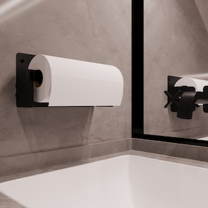 Porta-toalhas de papel em metal preto | Suporte ergonômico elegante para toalhas modernas dobráveis em C | Acessório de decoração estiloso para casa, presente para o Dia da Independência