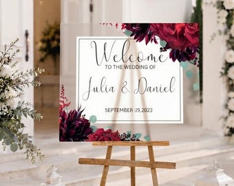 Personalized Acrylic Wedding Welcome Sign | Floral Entrance Decor |  Custom Event Signage