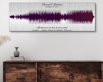 Personalized Sound Wave Art, Tin Anniversary Gift, Song Lyrics on Metal