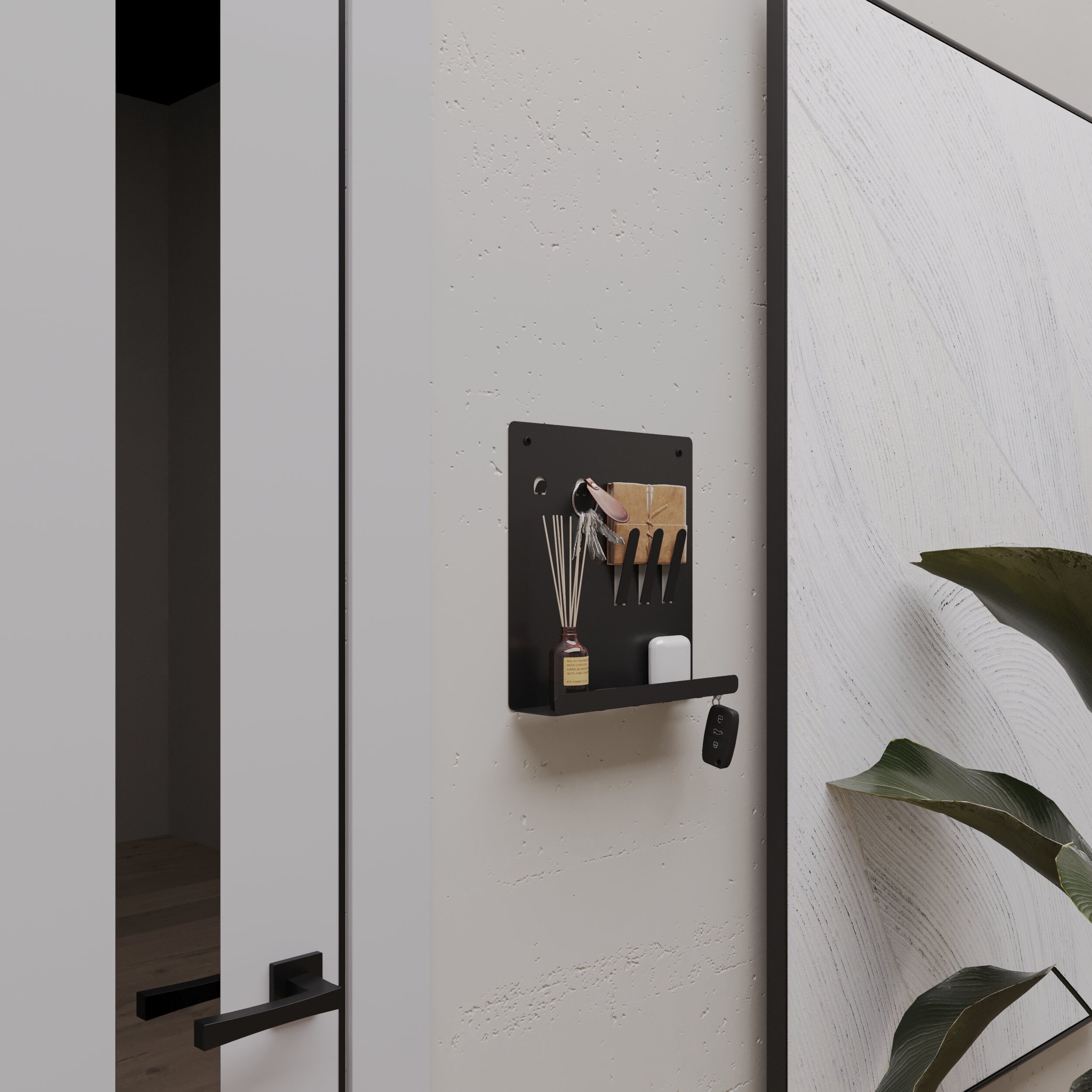 Portachiavi Da Parete Con Mensola – 4 Ganci E Vassoio Per Posta – Design Moderno In Acciaio – Per Ingresso, Ufficio O Camera – Nero O Bianco