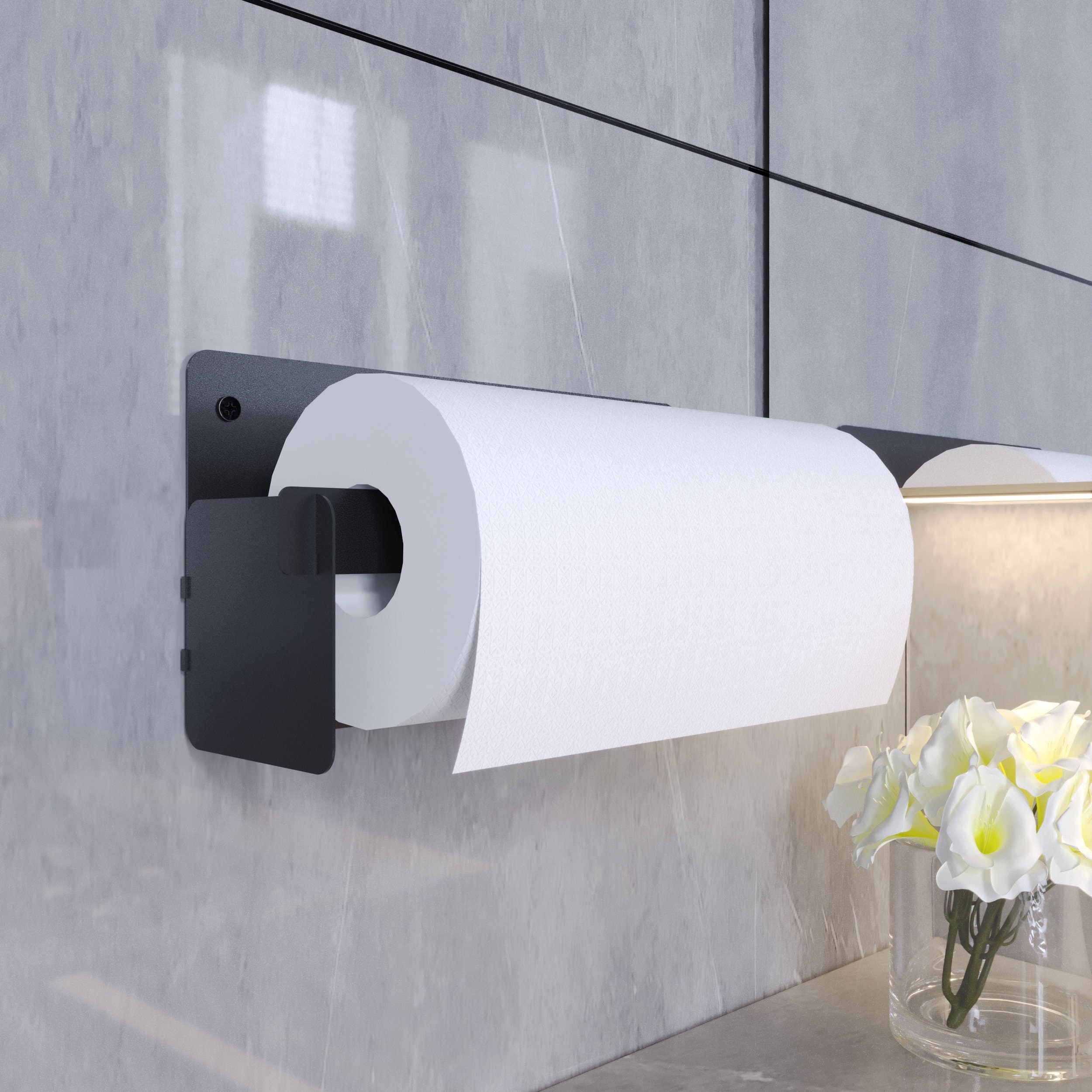 Black Metal Elegant Paper Towel Rack, Ergonomic Paper Towel Towel Rack, Metal Paper Towel Holder,Modern C-Fold Paper Towels holder,Home Deco