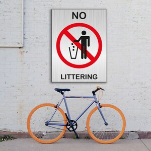 No Littering Aluminum Sign - Customizable Aluminum Warning Sign, Tin No Littering Sign, Metal Sign with Custom Text, Metal Wall Art