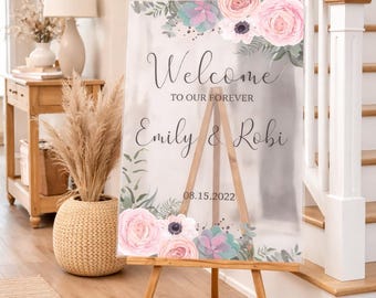 Wedding Welcome Sign Acrylic, Custom Welcome Board, Personalized Wedding Sign, Floral Acrylic Sign, Wedding Entrance Decor