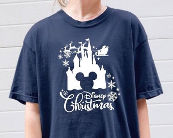 Comfort Colors T-Shirt, Disney Christmas Shirt, Mickey Christmas Tee, New Year Shirt, Santa Claus Tee, Reindeer Tee, Disney Castle T-Shirt