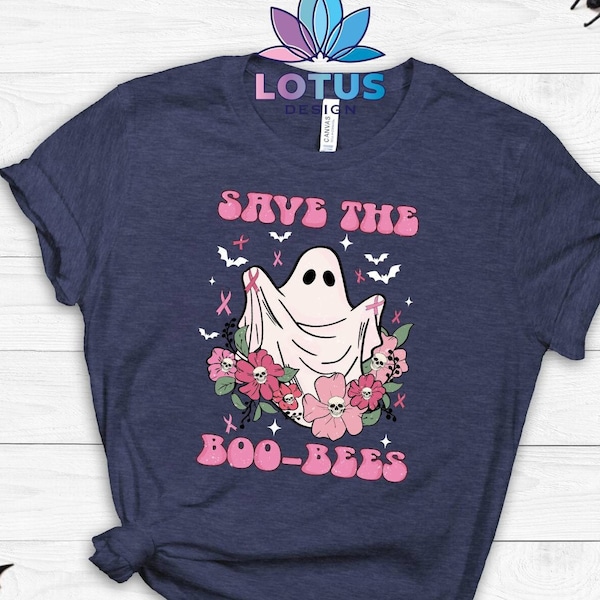 Save The Boo-Bees T-Shirt, Halloween Breast Cancer Awareness Tee, Floral Skulls Sweatshirt, Spooky Pink Ribbon Tee, Ghost Breast Cancer Tee