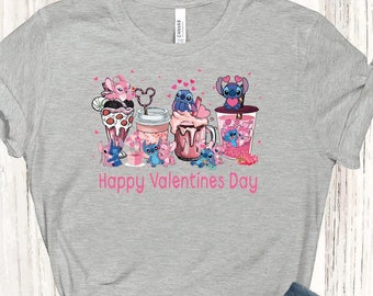 Stitch And Angel Shirt, Happy Valentines Day Shirt, Latte Shirt, Disney Shirt, Hot Drinks Shirt, Couple Shirt, Valentines Coffee, Lover Gift