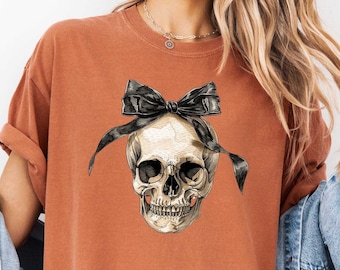 Halloween Skull Shirt, Spooky Halloween Tee, Comfort Colors, Black Coquette Tee, Halloween Party Tee, Scary Skull Shirt, Creepy Ghost Shirt