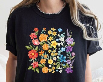 Comfort Colors Shirt, Colorful Flowers Tee, Floral Pride Tee, Pride Shirt, Lgbt Parade Shirt, Lesbian Shirt, Natural Lgbt Shirt, Gay T-Shirt