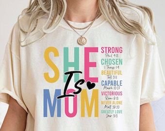 Comfort Colors Shirt, She Is Mom Shirt, Mothers Day Shirt, Mom Quotes Tee, Inspirational Mom Tee, She Is Chosen, Bible Versus Tee, Mom Shirt
