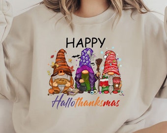 Happy Hallothanksmas T-Shirt, Halloween Gnome T-Shirt, Thanksgiving Zwerg T-Shirt, Weihnachten Gnome T-Shirt, schönes Herbst T-Shirt, Zauberer Gnome Sweatshirt