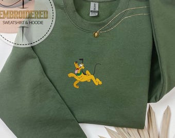 Funny Embroidery Disney Pluto Hoodie, Embroidered Disney Gift, Disneyland Vacation Sweatshirt, Disneyland Family Vacation, WDW Family Gifts