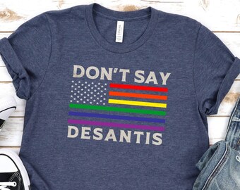 Don't Say Desantis T-Shirt, Equal Rights Tee, LGBT Pride Shirt, Lesbian Sweat, Gay Pride Tee, The Rainbow Flag Stripes , American Flag Tee