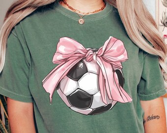 Comfort Colors Shirt, Soccer Ball Coquette Tee, Pink Ribbon Shirt, Coquette Bow Tee, Football Ribbon Tee, Soccer Fan Mom Tee, Football Shirt