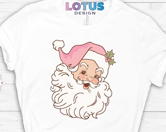 Vintage Santa Claus Shirt, Pink Santa Shirt, Women Santa T-Shirt, Cute Christmas Shirt, Retro Santa Shirt, Christmas Holiday Tee, Xmas Gift