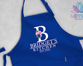 Delantal de cocina con nombre personalizado, carta personalizada y delantal de nombre, delantal divertido delantal floral personalizado, delantal de nombre, delantal de jardinería, delantal de mamá