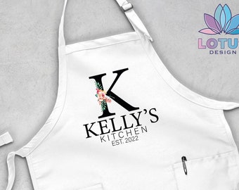 Delantal de cocina con nombre personalizado, delantal de cocina, delantal divertido, delantal floral personalizado, delantal con nombre de flor personalizado, delantal lindo, delantal de regalo
