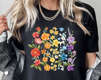 Floral Pride Shirt, Natural Parade Tee, Lgbt Parade T-Shirt, Colorful Flowers Tee, Pretty Flowers Tee, Lesbian Shirt, Pride Month Shirt