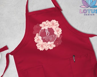 Personalized Floral Kitchen Apron, Women Adjustable Neck Apron, Wife Gift Apron, Custom Cooking Gift Apron, Mom Granny Grand Mom Apron