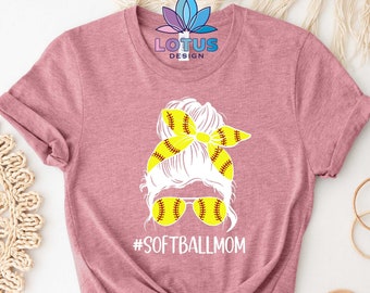 Camiseta de mamá de softbol, camiseta de mamá de softbol de pelo desordenado, camiseta del día del juego, camiseta de jugador de softbol, camiseta de moño desordenado, camiseta deportiva