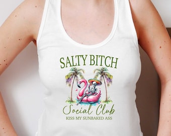Camisa Salty Beach Social Club, camiseta sin mangas de vacaciones en la playa, camiseta Amigo Skeleton, camiseta Kiss My Sunbaked Ass, camiseta divertida de verano, camiseta de vacaciones de verano